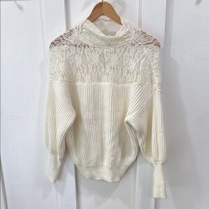 VENUS White Turtleneck Sweater Lace Boho Romantic Coquette Cottage Core Girl XS